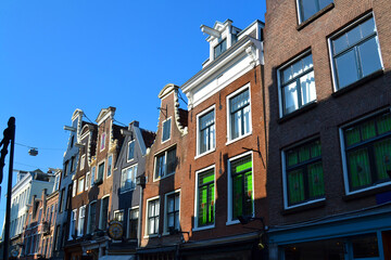 Naklejka premium Traditional dutch architecture, facades of houses in Amsterdam, The Netherlands.