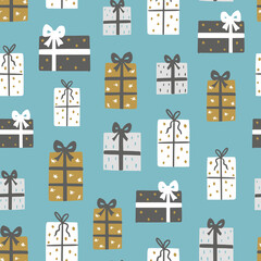 Christmas vector repeat pattern with hand drawn gifts