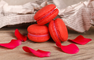 macaroons on wooden background   