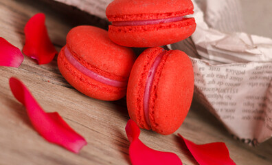 macaroons on wooden background   