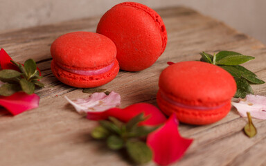 macaroons on wooden background   