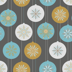 Vector repeat pattern with hand drawn Christmas ornaments