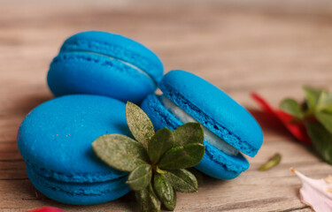 macaroons on wooden background   