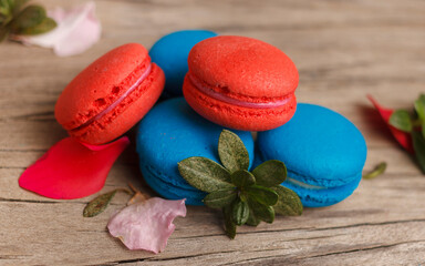 macaroons on wooden background   