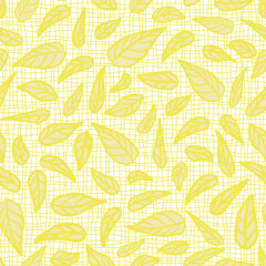 Seamless vector pattern with leaves on textured white background. Simple floral wallpaper design. Gentle artistic fashion textile.