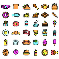 Set Abstract Doodle Elements Hand Drawn Collection Fast Food Pizza Hamburger Snack Drink Croissant Sketch Vector Design Style Background Menu Illustration Icons