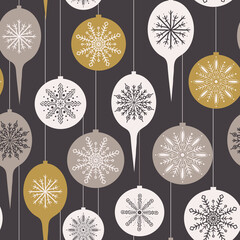 Vector repeat pattern with hand drawn Christmas ornaments