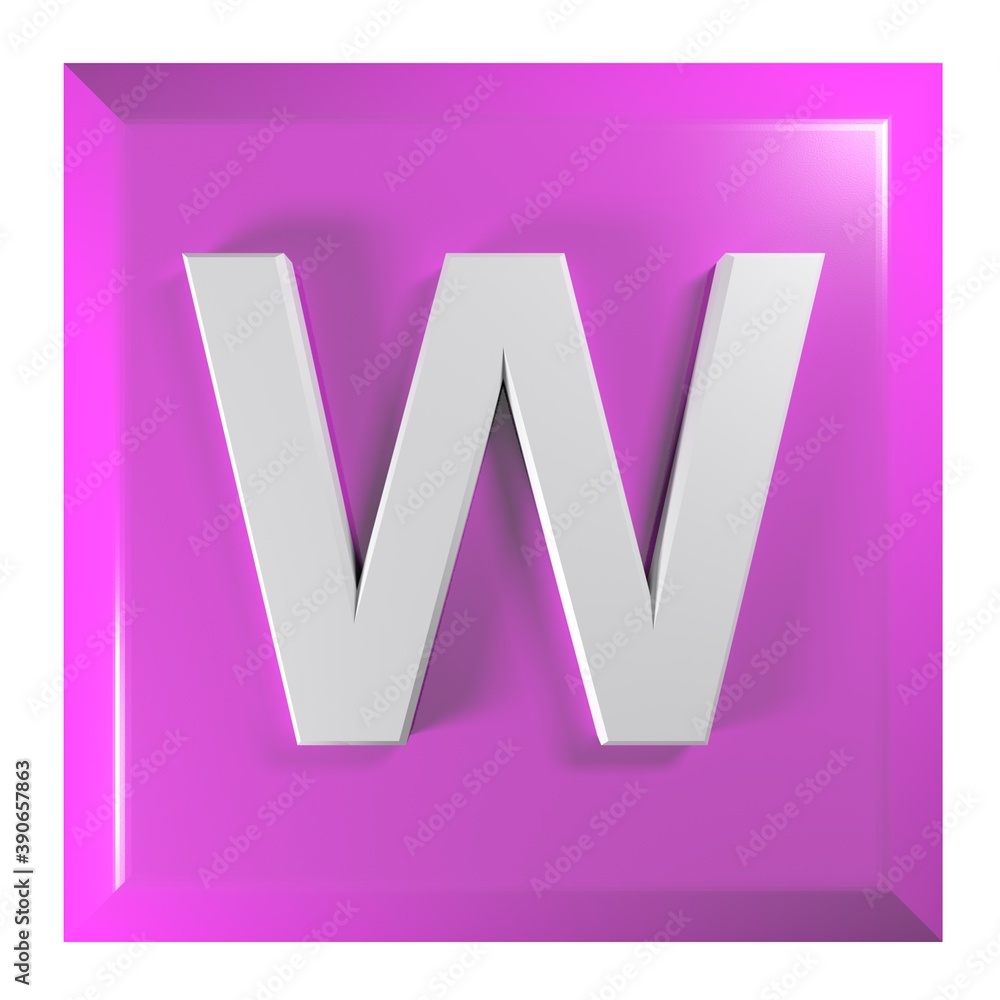 Fototapete pink square push button with the alphabetic letter w - 3d rendering illustration