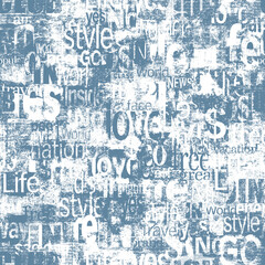 Abstract grunge urban geometric chaotic seamless pattern with words, letters