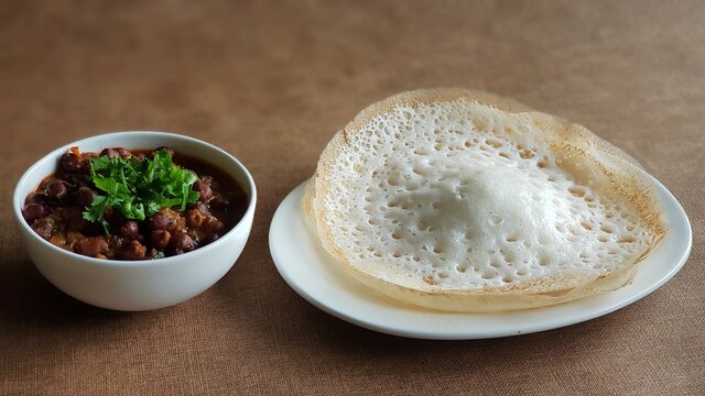 Hoppers with black chickpea gravy, A South Indian breakfast delicacy