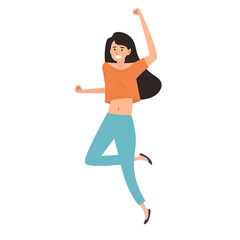 Fototapeta na wymiar Young teen girl jumping in happiness.