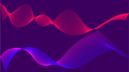 Set of abstract wave line. Dynamic wave of many lines on blue background. Vector illustration.