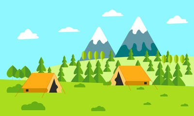 Camping Outdoor Recreation Flat Cartoon Design Vector