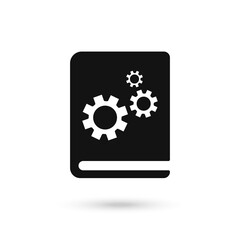 Black Book icon with settings sign. Book icon and customize, setup, manage, process concept. Vector graphics.