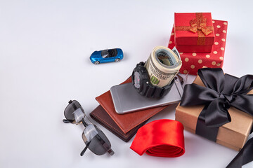Naklejka premium Accessories for mens birthday. Isolated on white background.