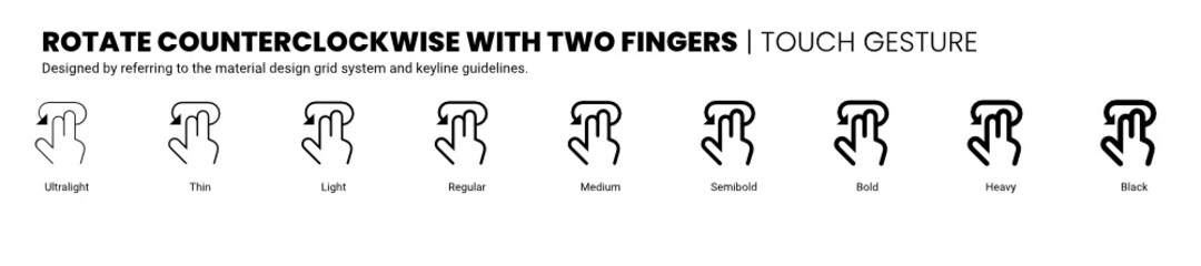 rotate counterclockwise with two fingers screen touch and gesture icon is designed to be simple, uncomplicated, and minimal referring to Google’s Material Design.