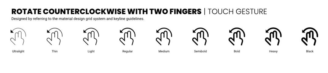 rotate counterclockwise with two fingers screen touch and gesture icon is designed to be simple, uncomplicated, and minimal referring to Google’s Material Design.
