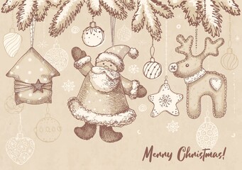 Vintage postcard for Christmas and New year holidays