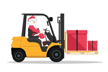 Design of santa claus driving a forklift truck with a gift box © Ipajoel