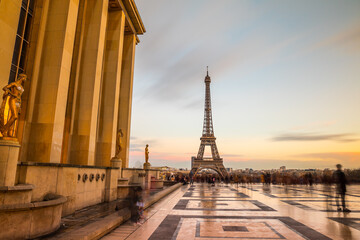 Eiffel Tower in Paris from Trocadero in the evening