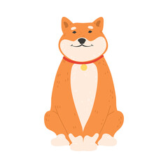 Japanese akita dog in red collar sitting and smiling