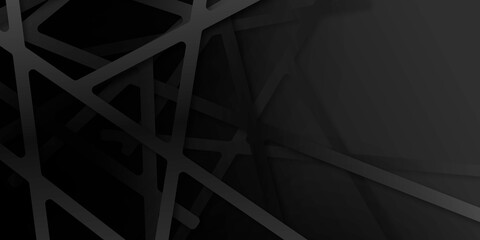 Black abstract background with 3D web nest and crossed lines