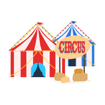 Colorful traditional decorated curkus tents and haystacks for animals