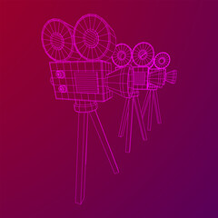 Polygonal camera projector. Movie time. Show film cinema festival concept.