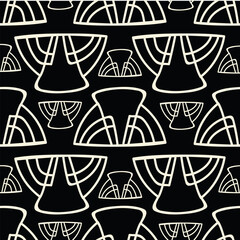 Art deco wave synol, beige white on black background, simple stylish vector pattern.