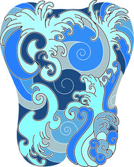 Ocean wave tattoo. a set of Japanese wave Tattoo.water splash and Japanese ocean for tattoo.Line Thai wave tattoo.Japanese wave vector set and thai style.