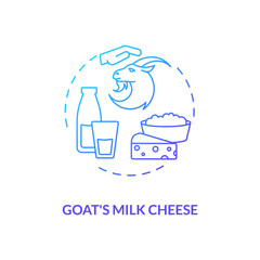Goat milk cheese blue gradient concept icon. Manufacturing lactose product. Farm market. Dairy industry production idea thin line illustration. Vector isolated outline RGB color drawing