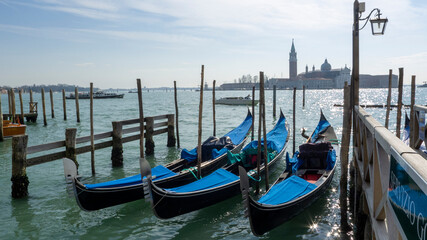 "Venice, Venice/Italy - 08/10/2016: Venice with famous Gondolas in some canal of the City"