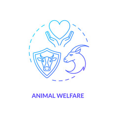 Animal welfare blue gradient concept icon. Ranch livestock health. Veterinary care. Cow, goat wellbeing. Farm cattle idea thin line illustration. Vector isolated outline RGB color drawing