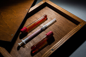 insulin syringelying in box. Set for diabetic.