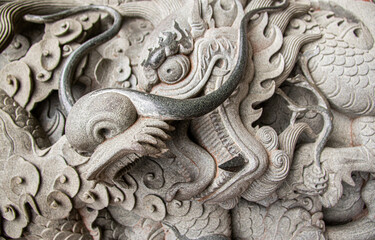 Sculpture de dragon d'un temple à Hong Kong