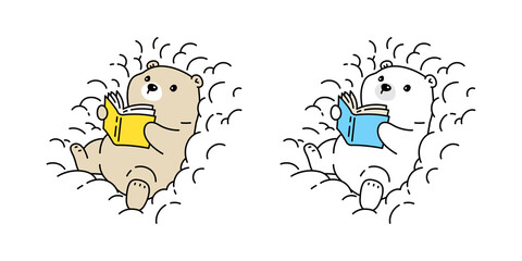 Bear vector polar bear reading book icon logo teddy cloud cartoon character symbol illustration doodle design