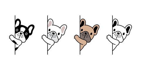 dog vector french bulldog icon hiding puppy pet character cartoon symbol scarf illustration doodle design