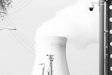 Nuclear power plant black and white