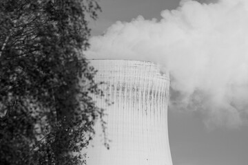 Nuclear power plant black and white
