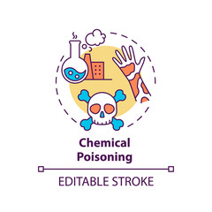 Chemical poisoning concept icon. Work related injuries. Dangerous liquids on working place. Different poisoning idea thin line illustration. Vector isolated outline RGB color drawing. Editable stroke