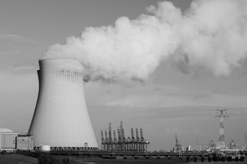Nuclear power plant black and white