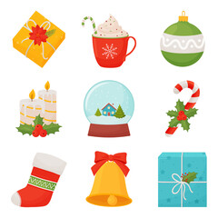 Set of Christmas symbols. Colorful Christmas icons