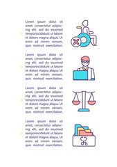 Fototapeta na wymiar Appealing a disability claim denial concept icon with text. Social security. Appeals process. PPT page vector template. Brochure, magazine, booklet design element with linear illustrations