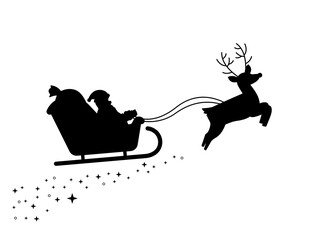 Christmas Santa Sleigh Reindeer Rudolf Vector Silhouette
