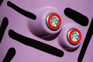 close-up violet-coloured food truck headlights