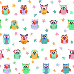 Obraz premium vector seamless pattern with owls and christmas motives. festive patterns for decorating children's clothing and rooms. Patterns for textiles and packaging Scandinavian style