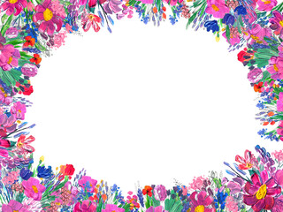 Hand-painted floral border. Wildrlowers on white background