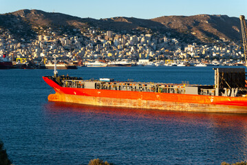 Freighter ships docked in harbor