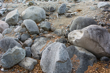 Fototapeta na wymiar A pile of large stones top view.