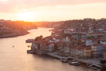 Panorama of Porto city in Portugal at sunset